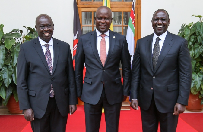 President William Ruto and his deputy Rigathi Gachagua together with EALA MP Kaninj Kega. PHOTO/WILLIAM RUTO/TWITTER